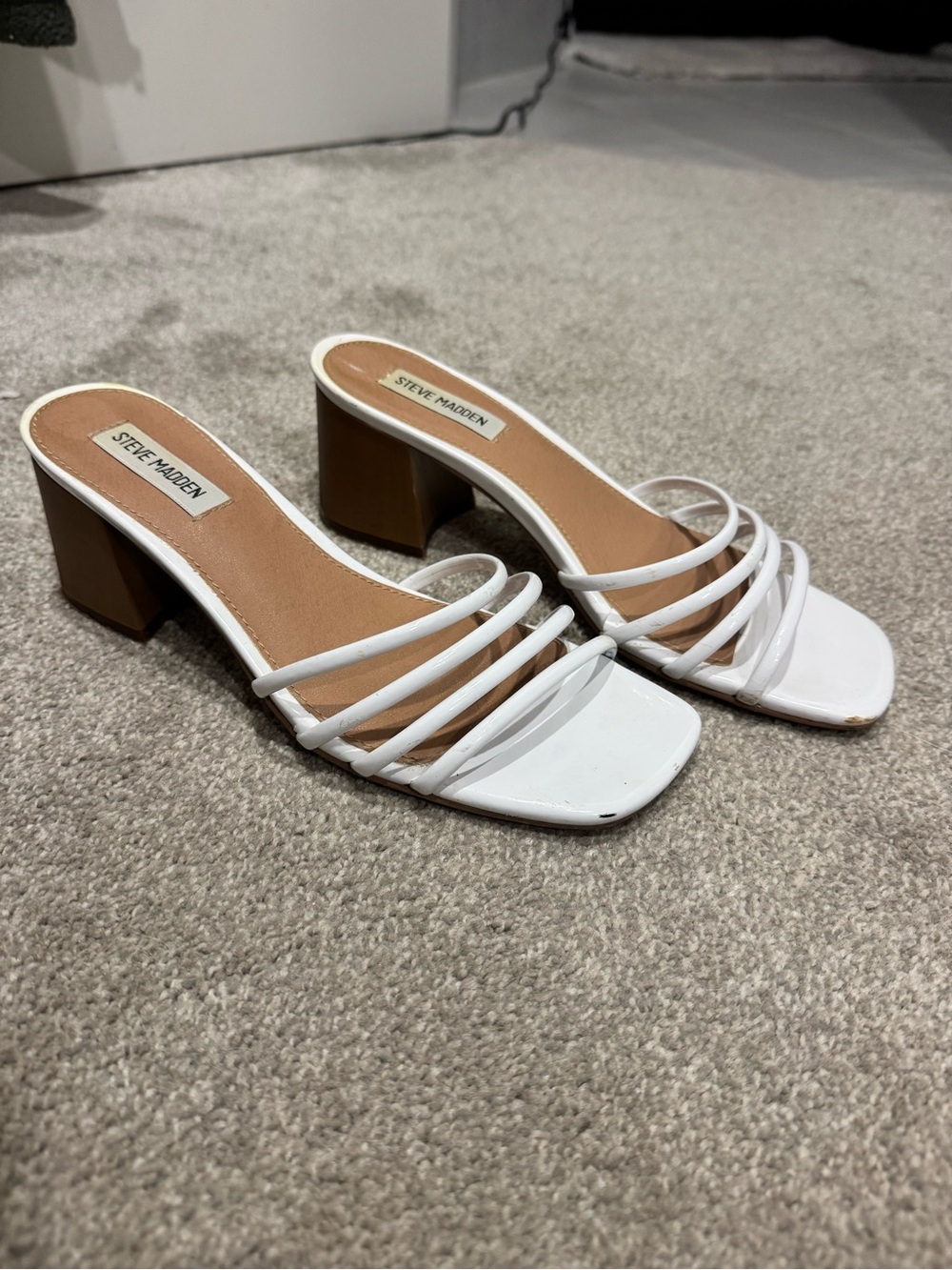 Steve Madden White Strappy Block Heel Mules